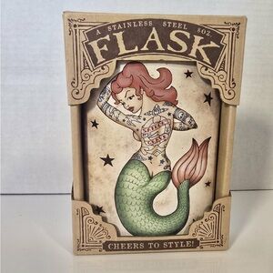 New in Box Trixie and Milo Tattooed Mermaid Stainless Steel Flask 8oz